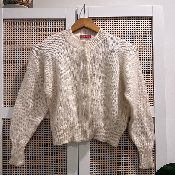 Esprit Sweaters - Vintage Espirit Mohair Cardigan Cream Semi-Sheer Size M
